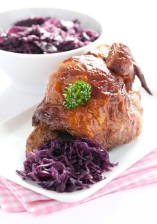 Fresh Roasted Chicken And Red Cabbage Stock Images