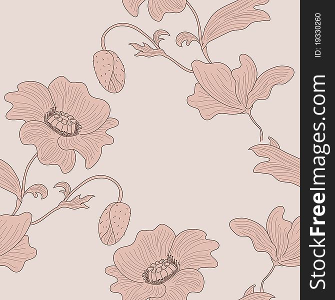 Vector seamless stylized pastel poppy background. Vector seamless stylized pastel poppy background.