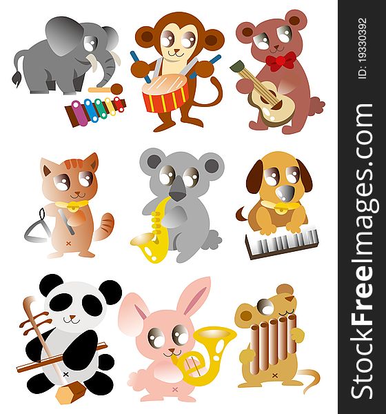 Cartoon animal play music icon, drawing