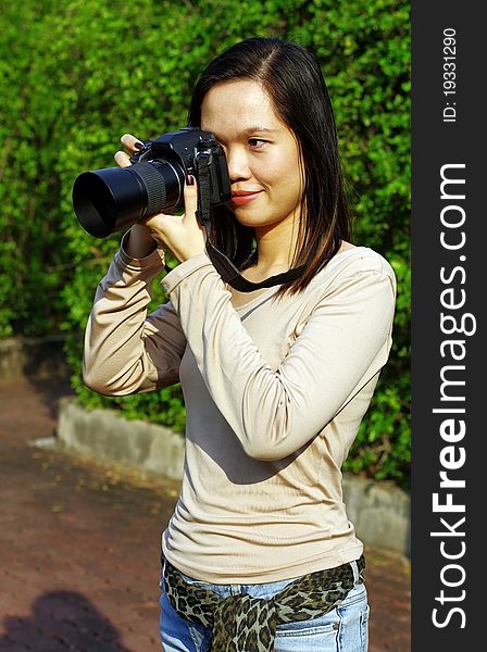 Portrait of photographer in the park. Portrait of photographer in the park