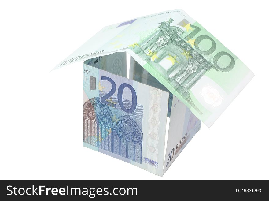 20 euro and 100 euro banknotes in the form of house