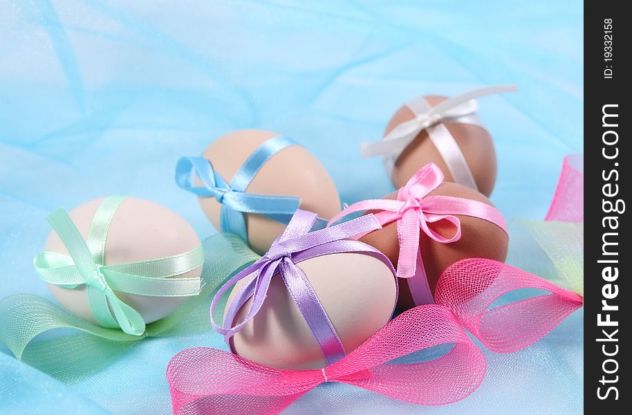 Easter eggs with colour bows