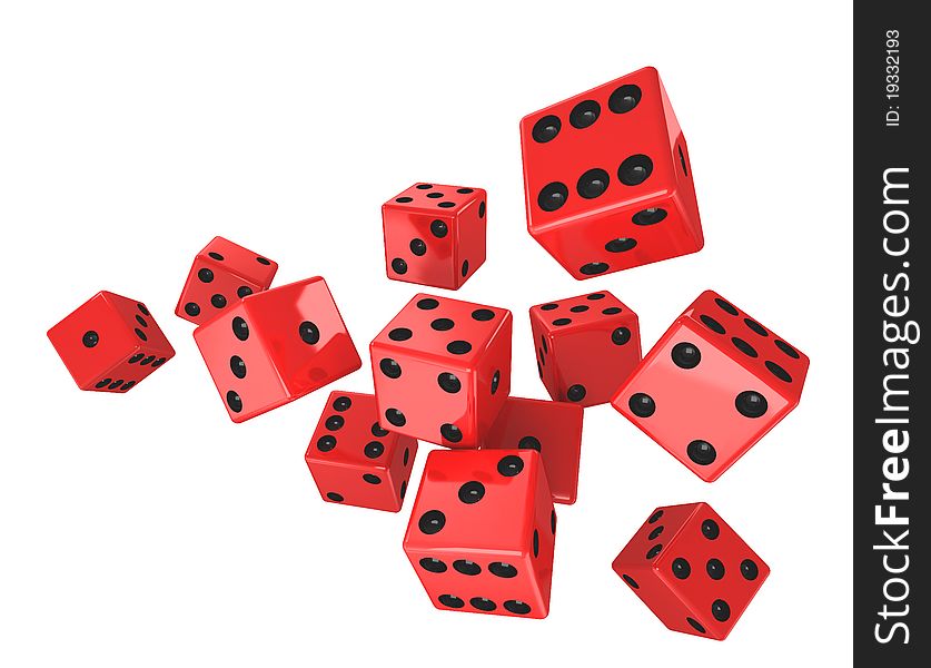 Macro red dice on a white background