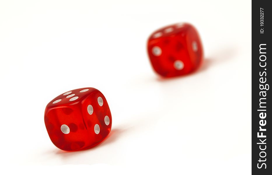 Two Red, Glossy, Transparent Dices.