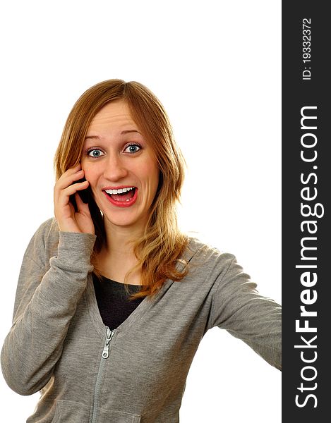 Attractive Woman Expressing Her Amotions On Phone