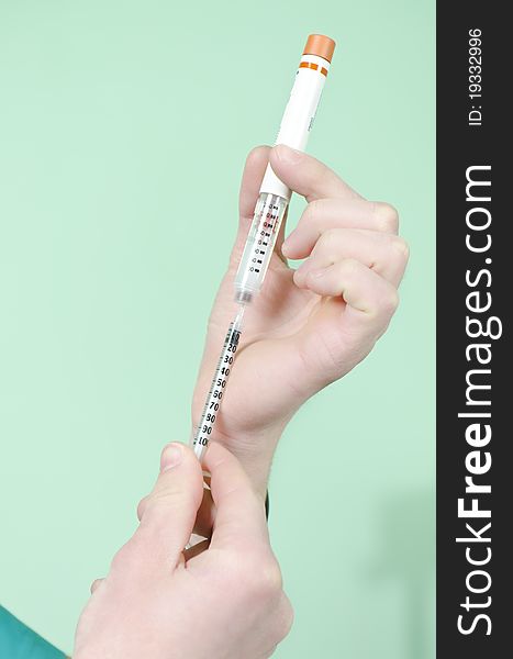 Insulin dose is prepared for treatment. Insulin dose is prepared for treatment