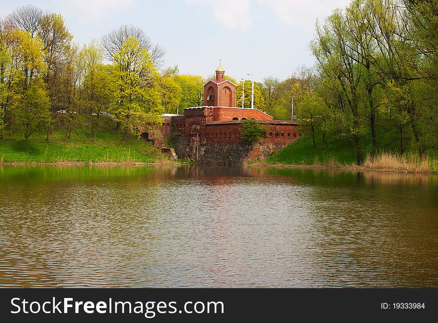 Small chapel near the lake in city park