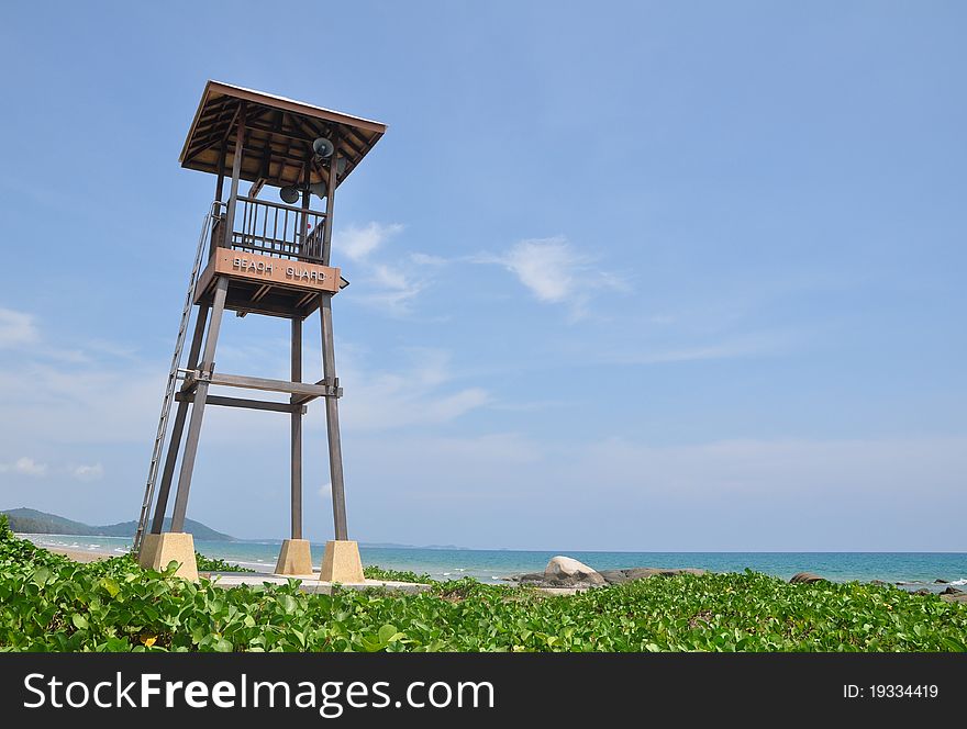 Beach guard tower of Banpae beach in Thailand