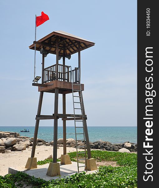 Beach guard tower of Banpae beach of Thailand