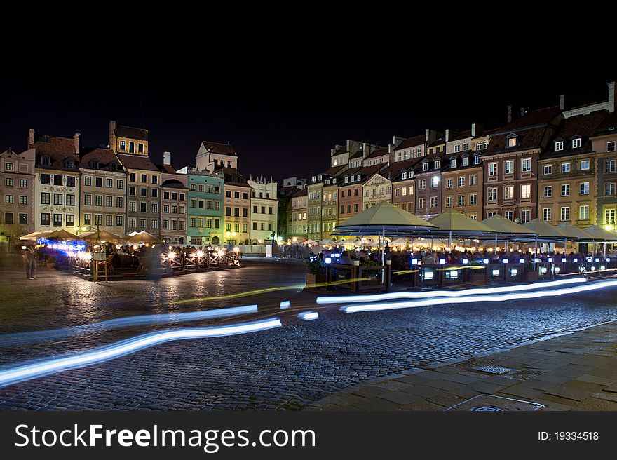Night panorama of Old Town in Warsaw