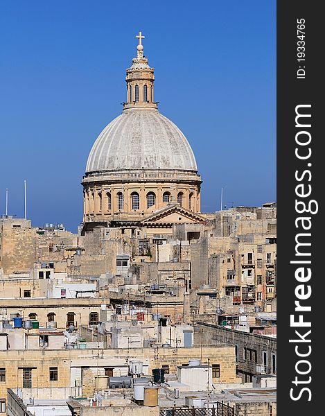 Church domed skyline view in Valletta, Malta