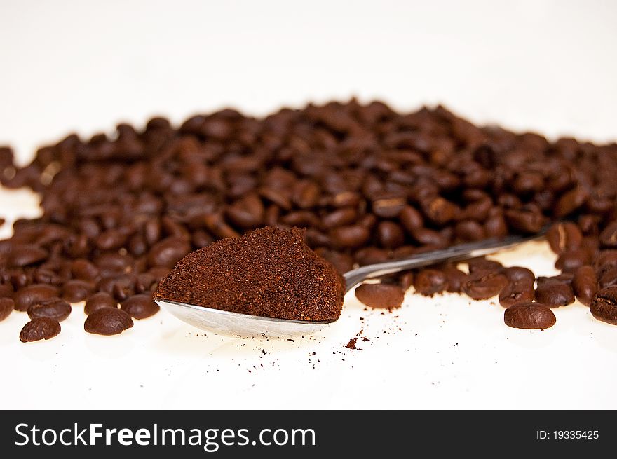 Coffee grains isolated on a white background