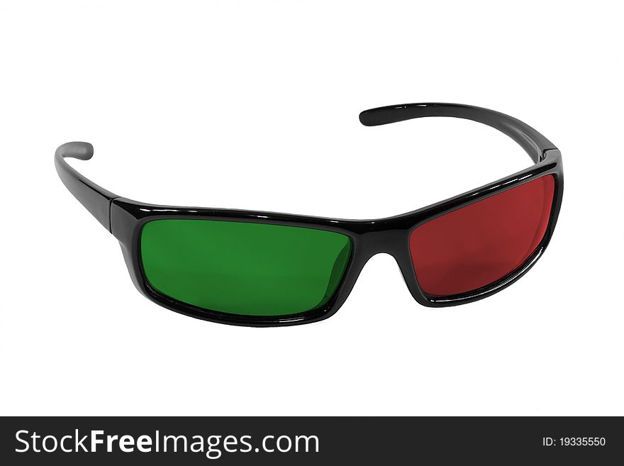 Plastic sunglasses with red and green glass
