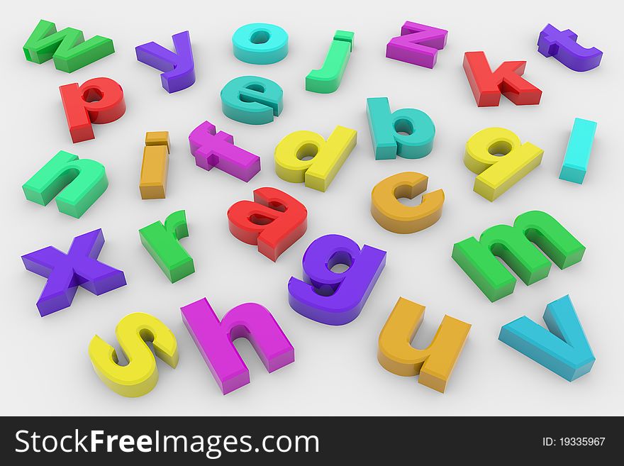 Colorful glossy 3D letters on white surface. Colorful glossy 3D letters on white surface