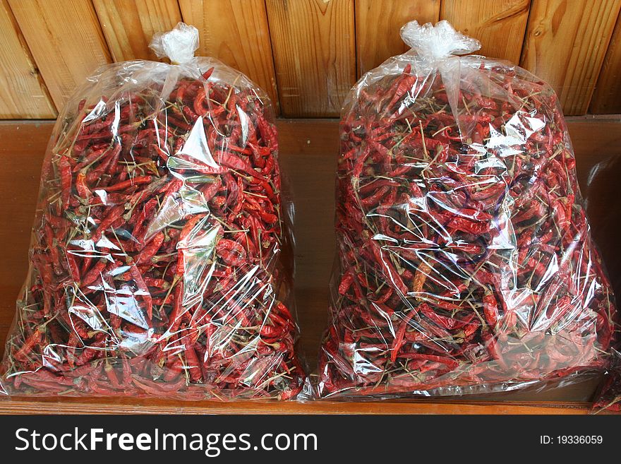 Two bags of red hot Thai chilis