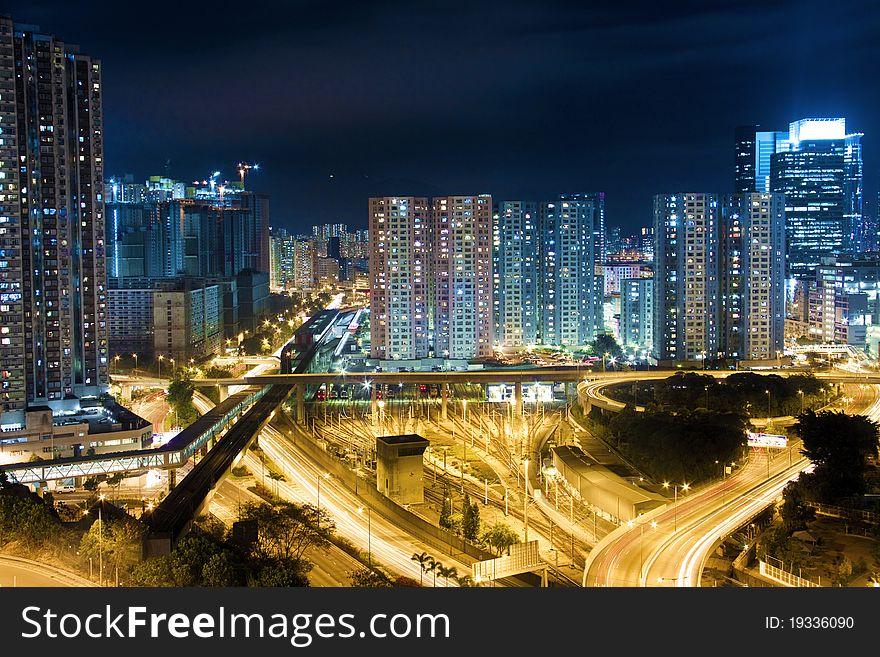 Modern Building in Hong Kong, in night time.