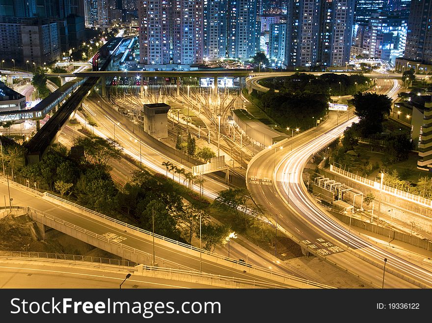 Modern Building in Hong Kong, in night time.