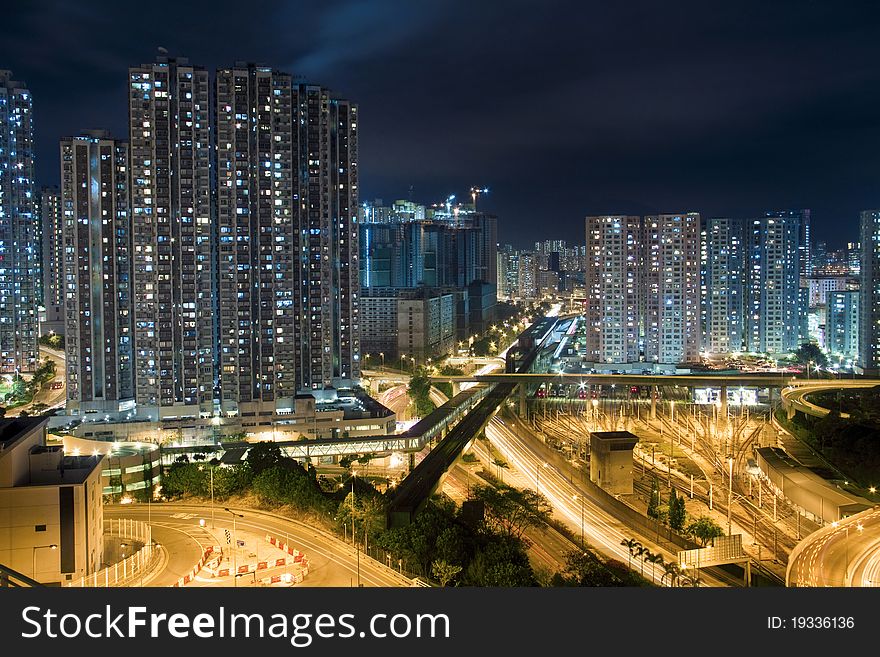 Modern Building in Hong Kong, in night time.