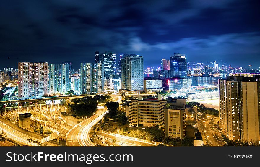 Modern Building in Hong Kong, in night time.