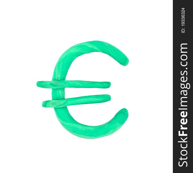 Plasticine euro sign isolated on white background
