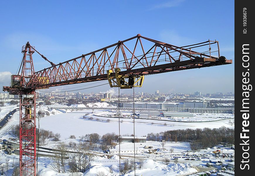 Large tower crane at a construction site