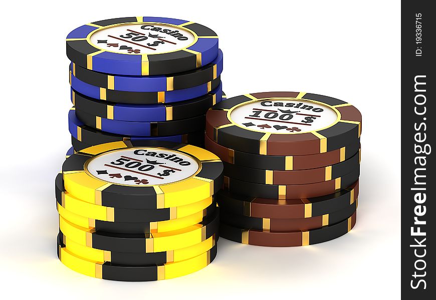 Casino chip stacks on white background. Casino chip stacks on white background