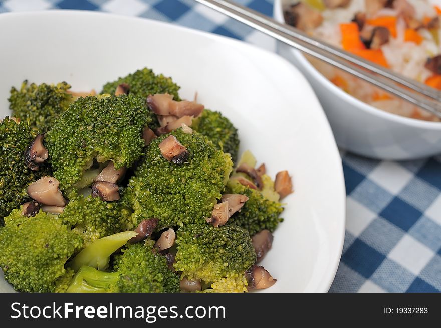 Healthy and nutritious broccoli delicacy served in white kitchenware. Healthy and nutritious broccoli delicacy served in white kitchenware.