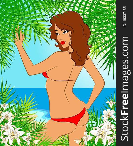 Beautiful girl on a summer beach.for a design
