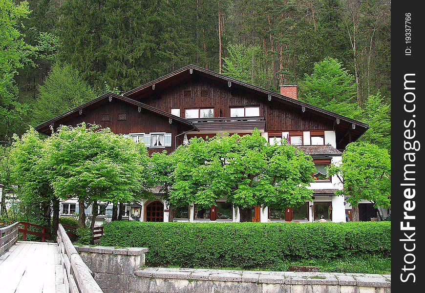 A big house in the alpine village. Austria