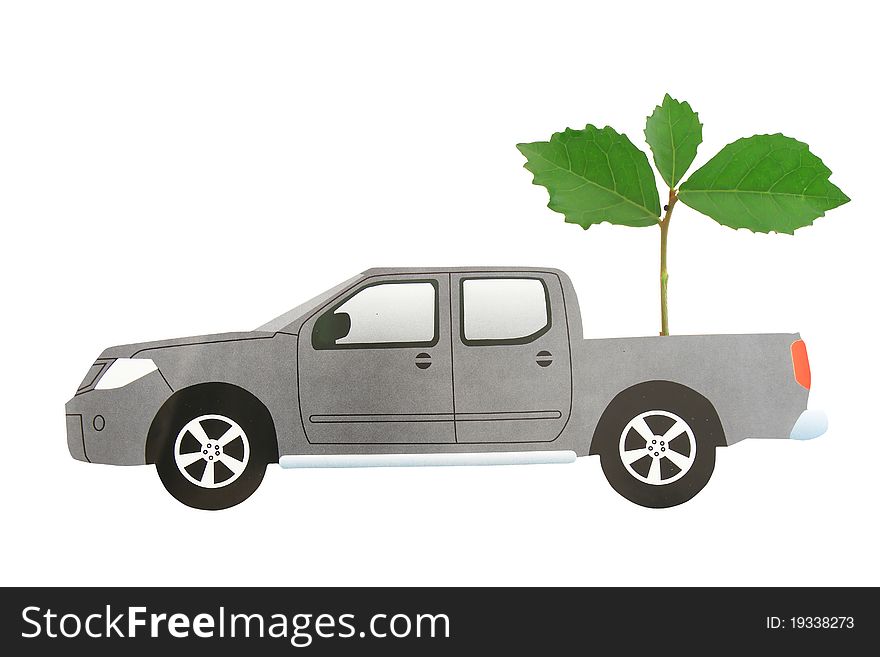 The eco car  paper with green plant. The eco car  paper with green plant