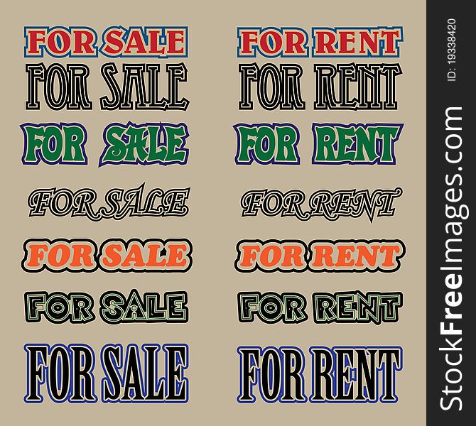 Set of sale and rent coloured labels. Set of sale and rent coloured labels