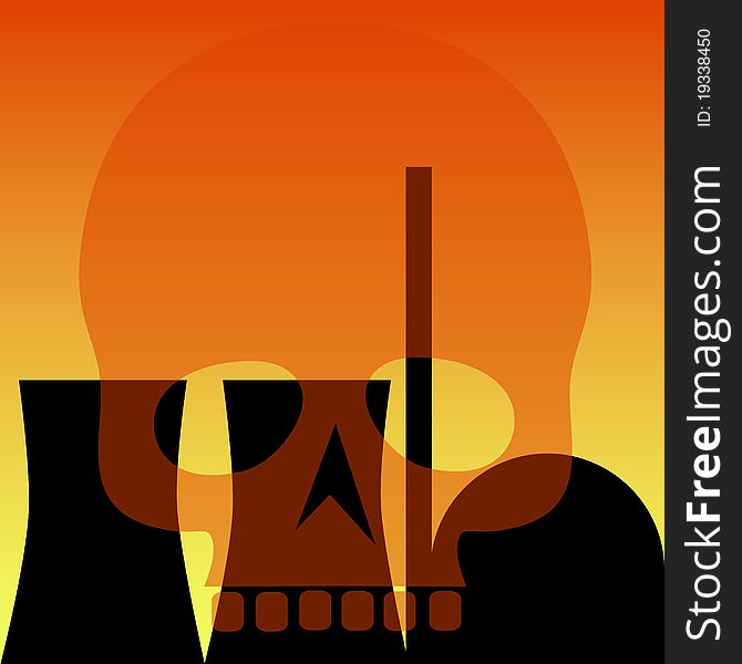 Silhouette of a nuclear power station and a transparent skull. Available as EPS-File. Silhouette of a nuclear power station and a transparent skull. Available as EPS-File