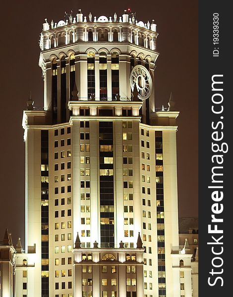 National Reserve Bank in Moscow near Paveletskiy Railway station (night)