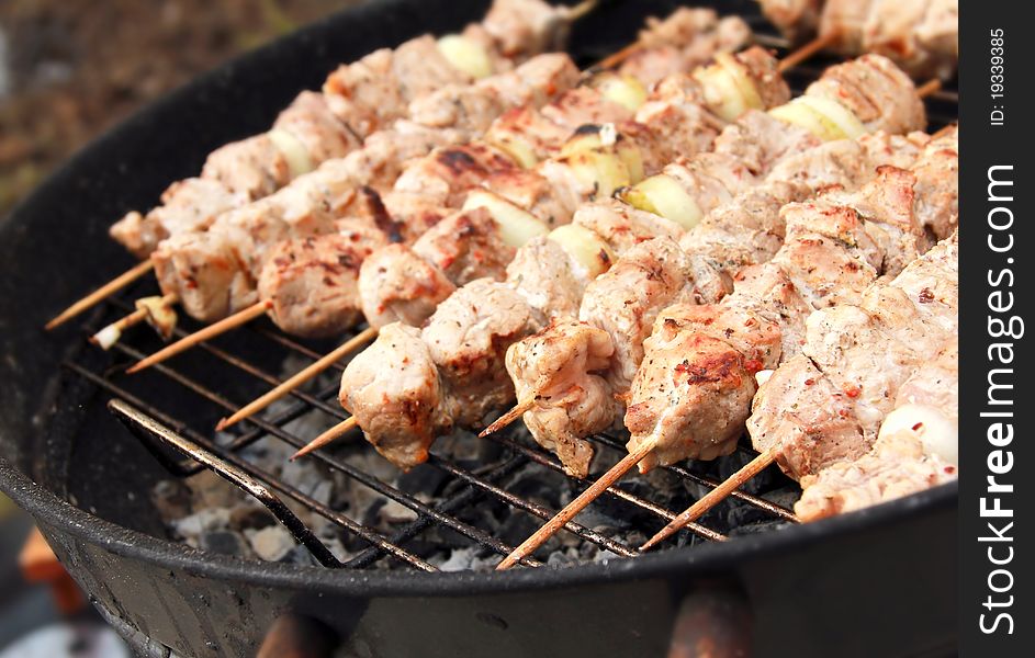 Barbecue Meat Sticks On Mangal