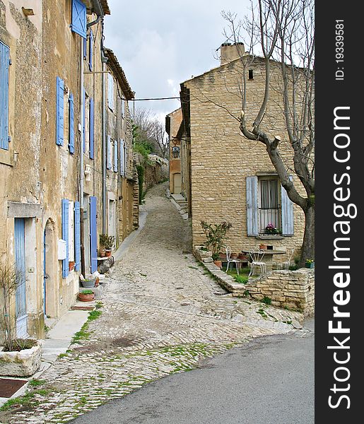Rural village street in France. Rural village street in France