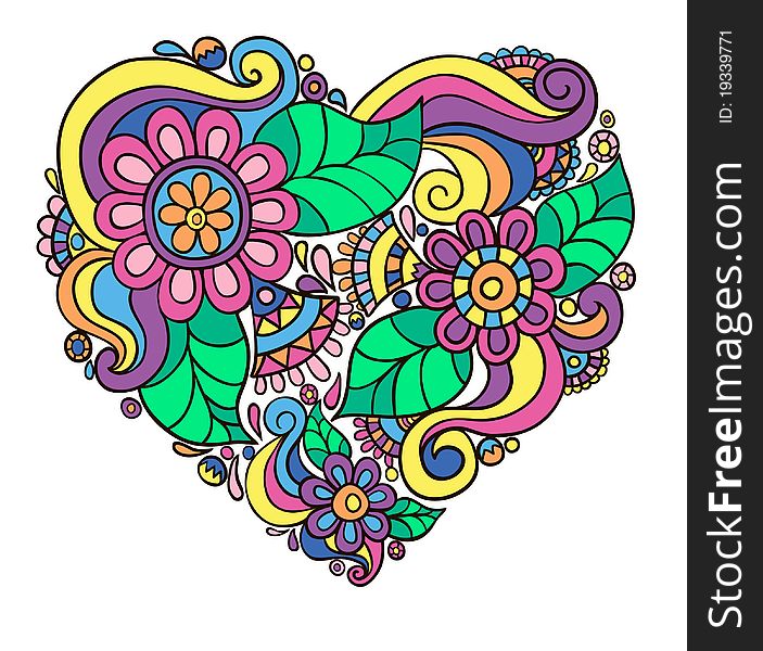 Bright flower heart,psychedelic doodles