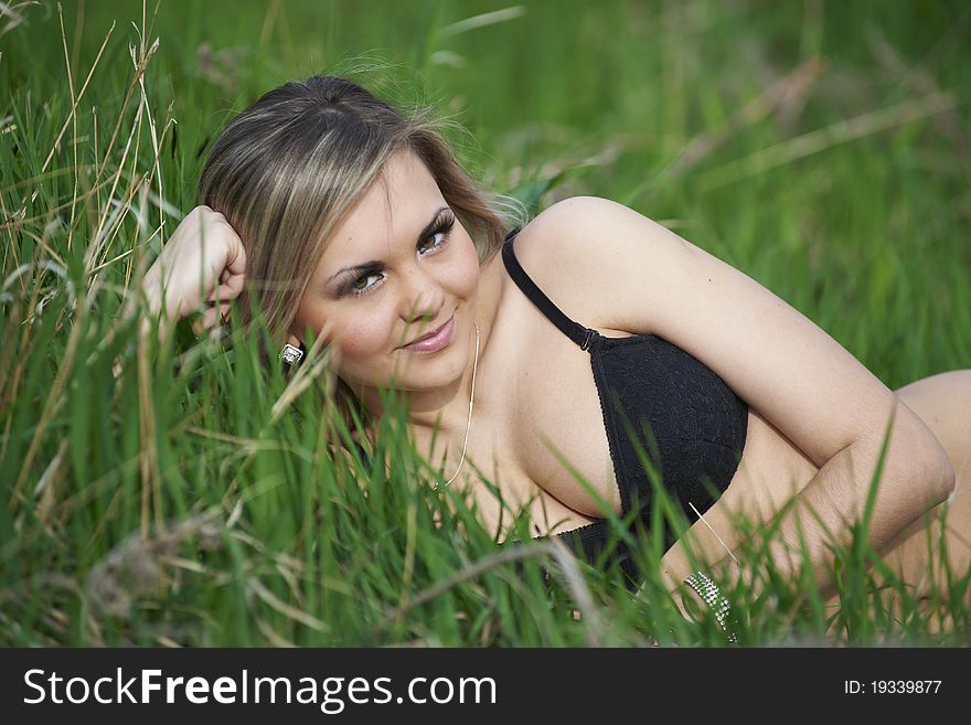 Ukrainian Sexy Girl In Green Grass