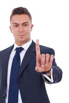 Business Man Pressing An Imaginary Button Stock Image Business Man Pressing An Imaginary Button Stock Image