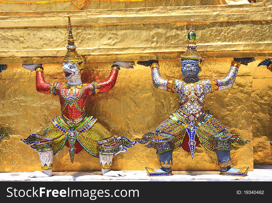 A guardian statue (yak) at the phra keaw temple in bangkok,Thailand. A guardian statue (yak) at the phra keaw temple in bangkok,Thailand