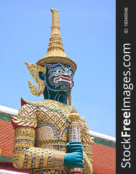 A guardian statue (yak) at the phra keaw temple in bangkok,Thailand