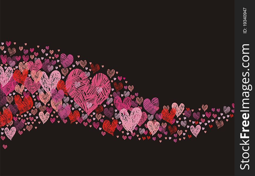 Black background with bright cartoon hearts