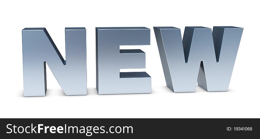 One 3d render of the word NEW made with shiny metal. One 3d render of the word NEW made with shiny metal