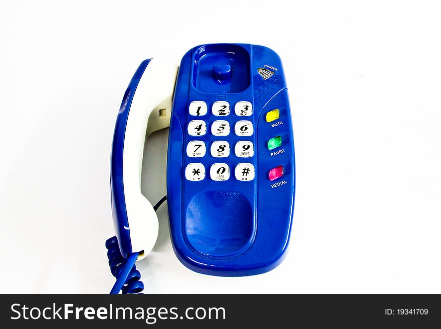 Isolated blue telephone with its buttons. Isolated blue telephone with its buttons