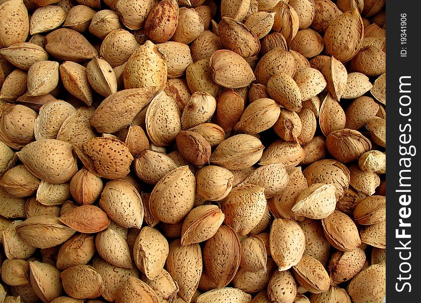 Freshly picked almonds on a market