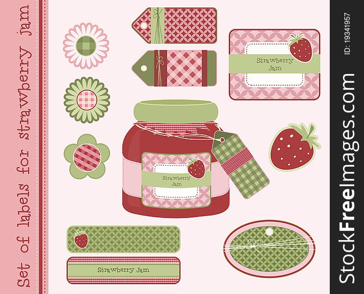 Set of labels for strawberry jam,