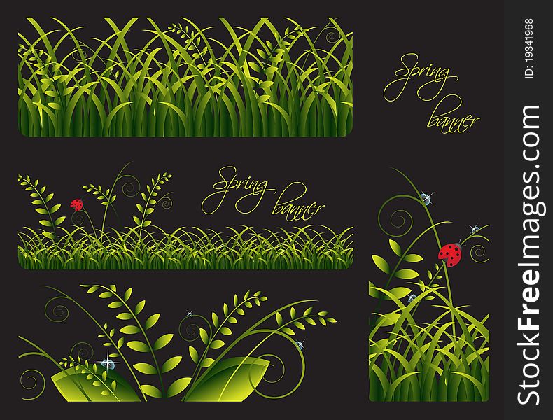 Illustration with grass and ladybird, good for banners,. Illustration with grass and ladybird, good for banners,