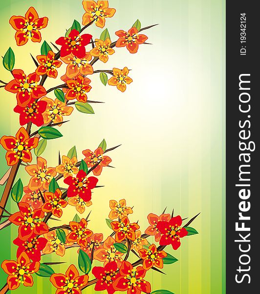 Green background with red flowers