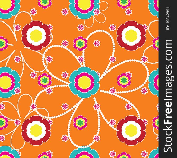 Flower seamless pattern on orange background. Flower seamless pattern on orange background