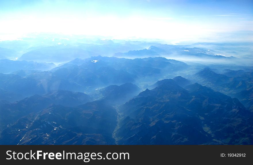 A view on the Swiss alps from a plane