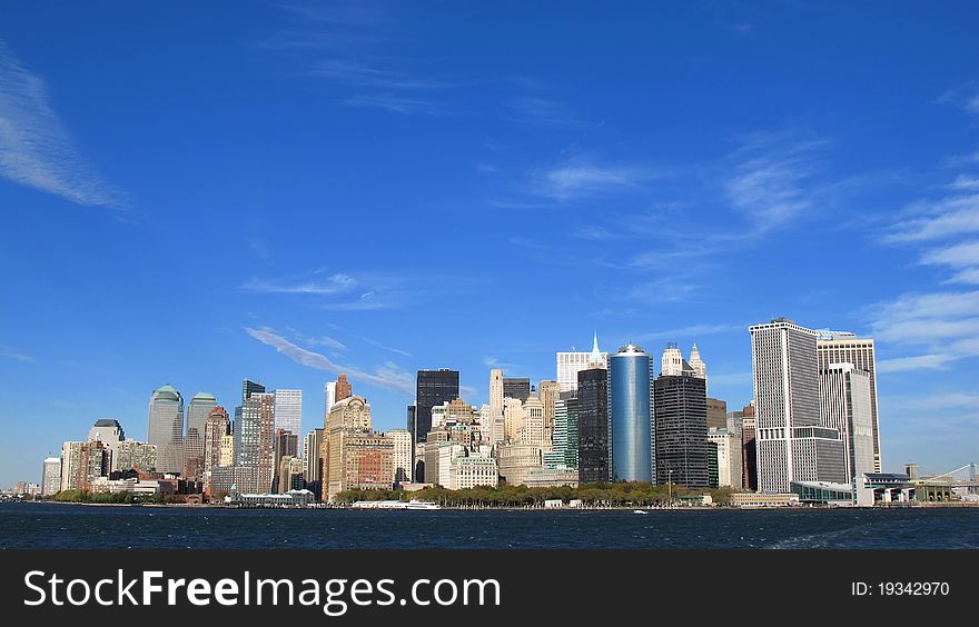 A Panoramic viw of New York city from lower Manhatten. A Panoramic viw of New York city from lower Manhatten